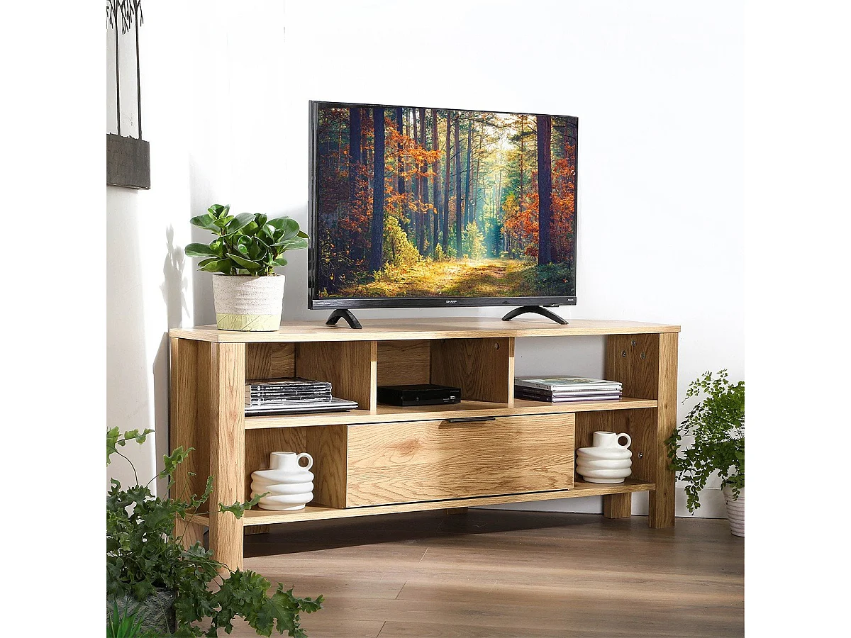 Meuble TV d'Angle 1 Tiroir Décor Chêne - L120 cm