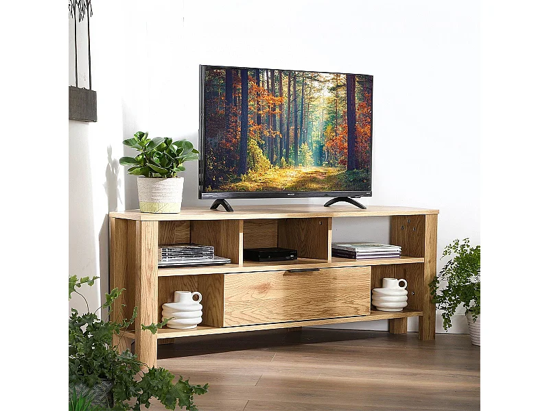 Mobile TV d'Angolo 1 Cassetto Decorazione Rovere - L120 cm