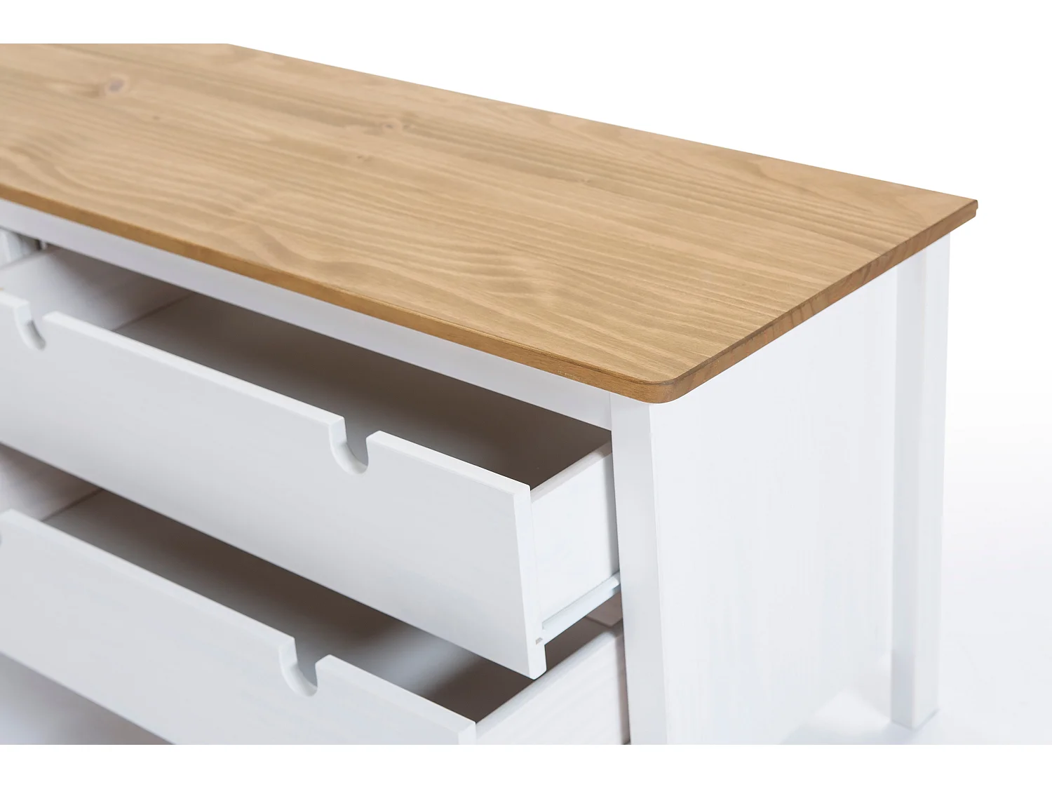 Meuble TV 1 porte coulissante 2 tiroirs en pin massif blanc / effet chêne 158 cm - Fabia