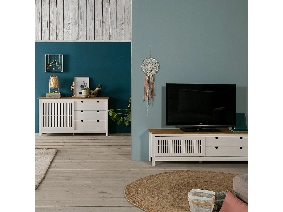 Tv-meubel Bruna - 158x40x49cm - Wit