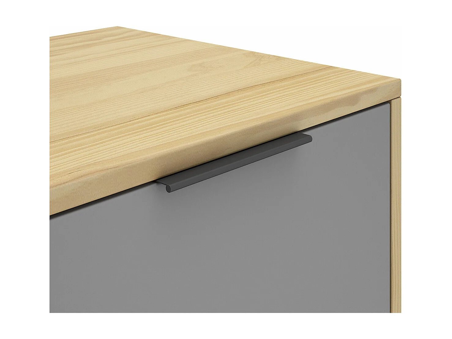 Meuble TV 2 portes 2 niches en pin massif blanc / gris / effet chêne 140 cm - Eddy