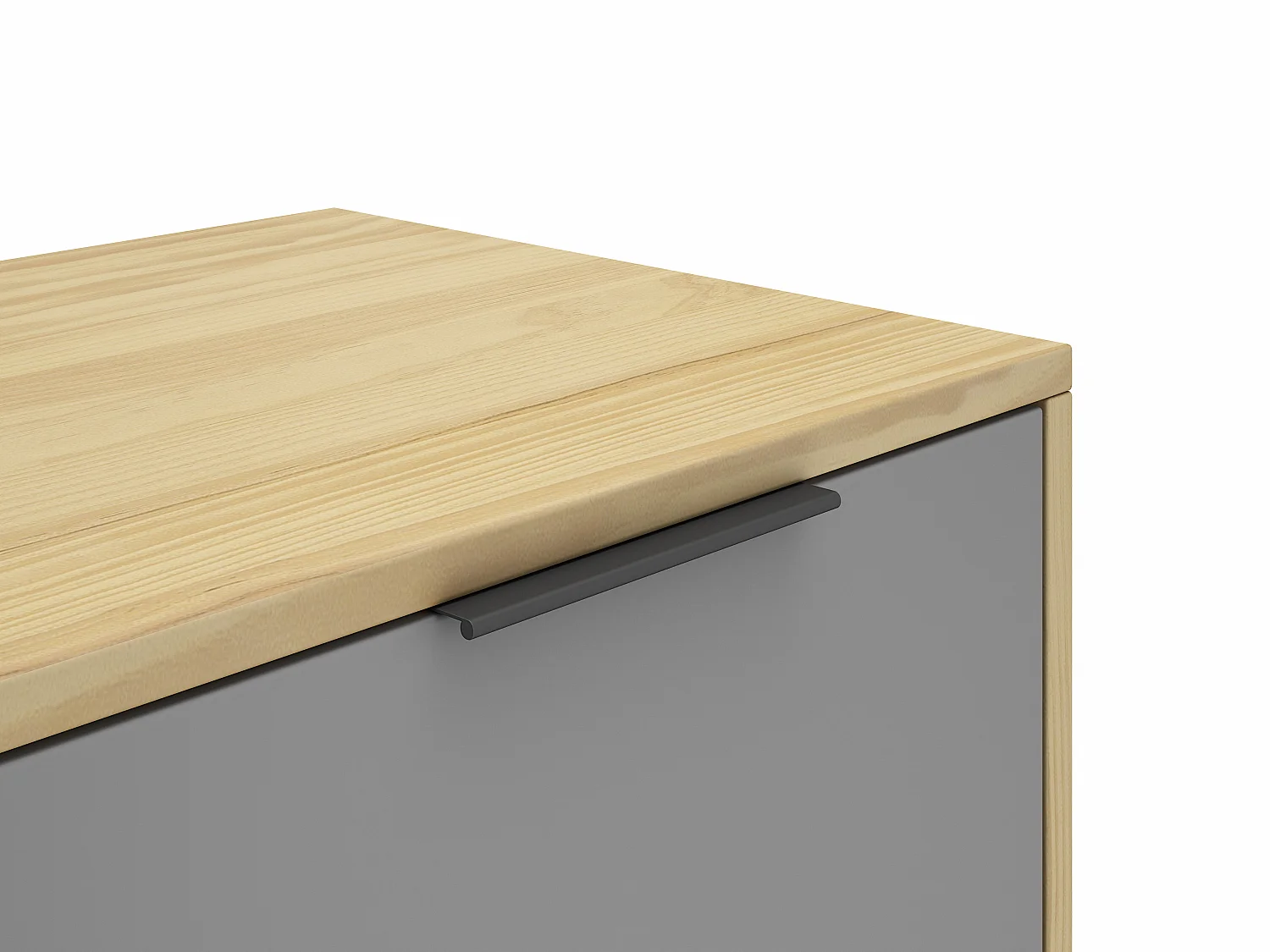 Meuble TV 2 portes 2 niches en pin massif blanc / gris / effet chêne 140 cm - Eddy