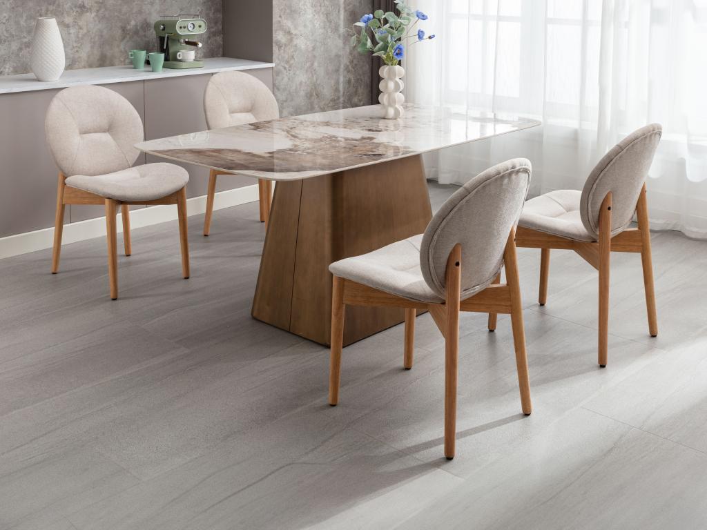 Stuhl 2er-Set - Stoff & Kautschukholz - Beige - ISADIO günstig online kaufen