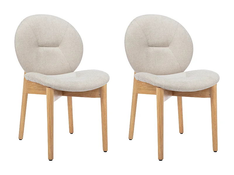 Lot de 2 chaises en tissu et bois d'hévéa - Beige - ISADIO
