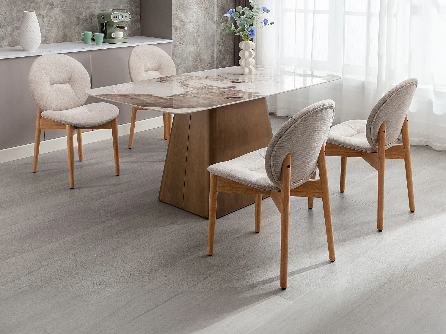 Lot de 2 chaises en tissu et bois d'hévéa - Beige - ISADIO
