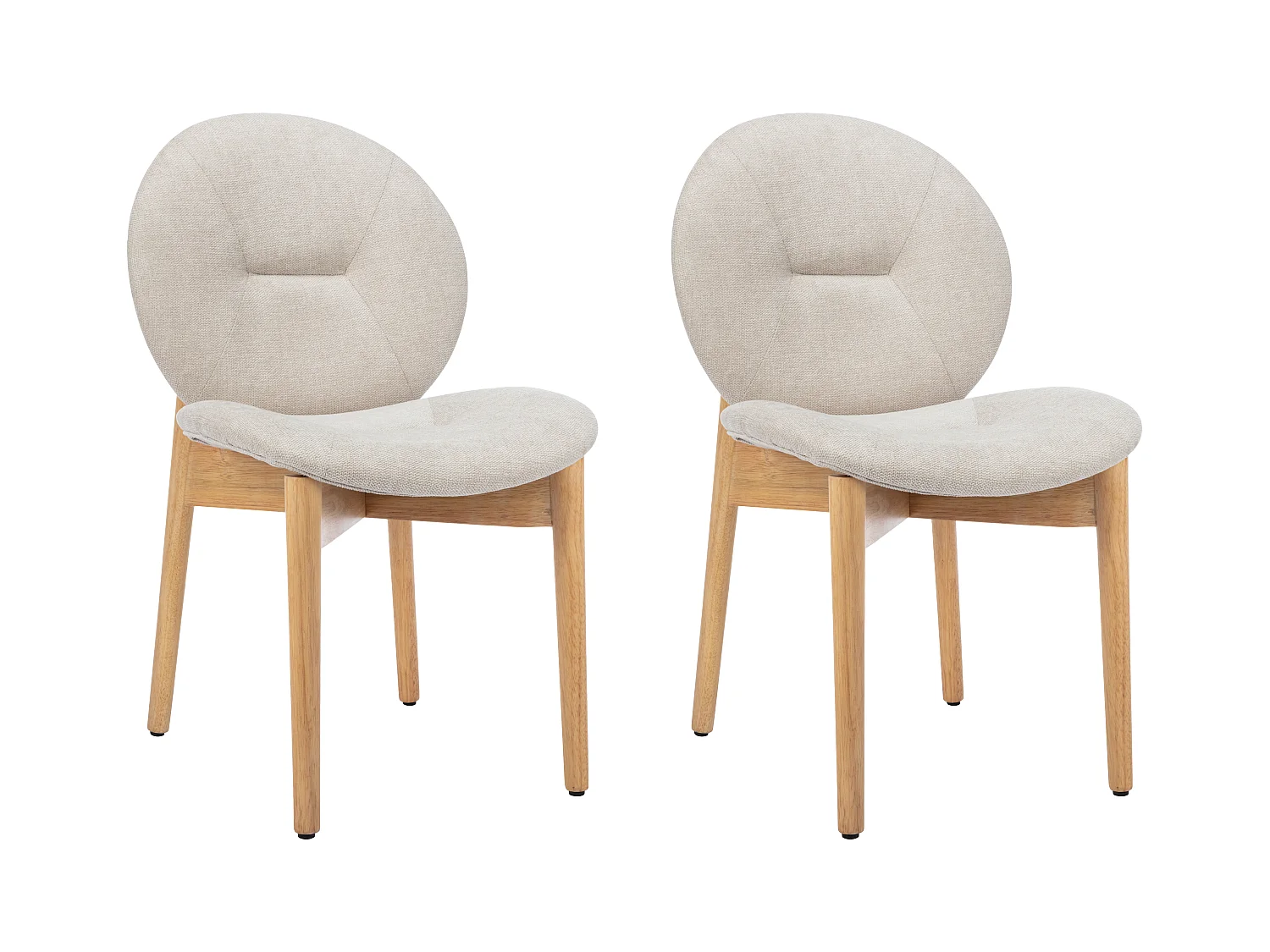 Lot de 2 chaises en tissu et bois d'hévéa - Beige - ISADIO