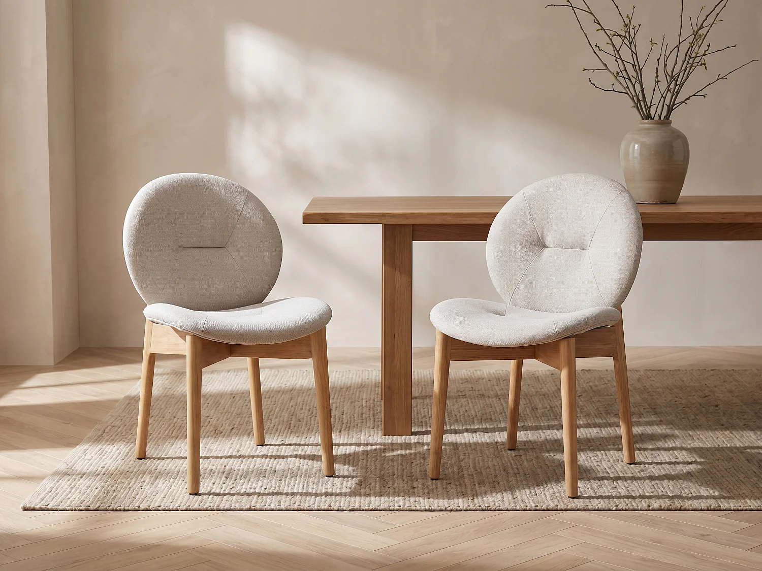 Lot de 2 chaises en tissu et bois d'hévéa - Beige - ISADIO