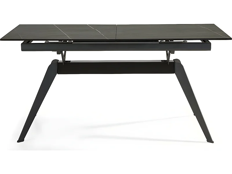 Table à manger rectangulaire extensible en céramique noir / doré 160/220 cm - Lally