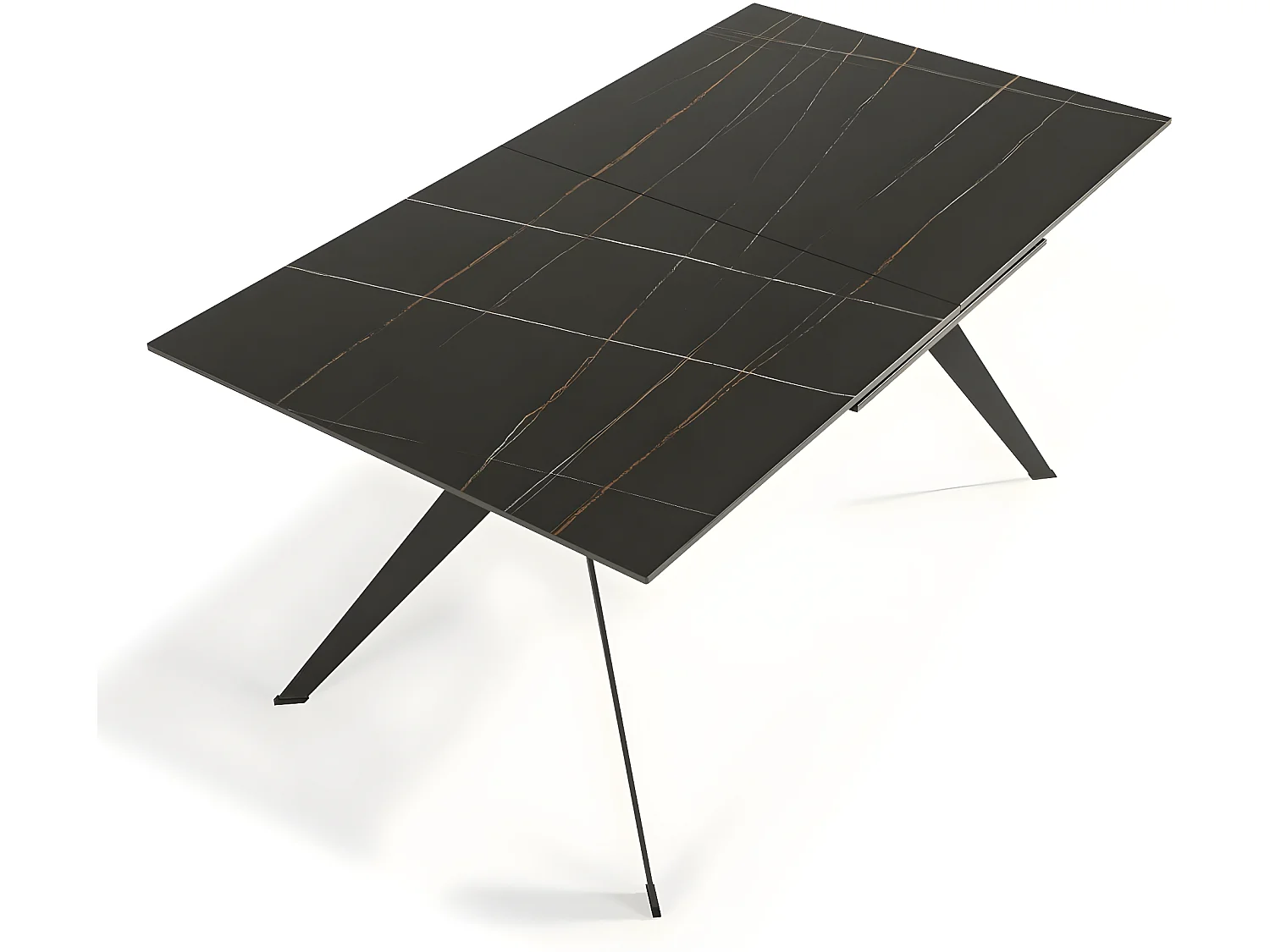 Table à manger rectangulaire extensible en céramique noir / doré 160/220 cm - Lally