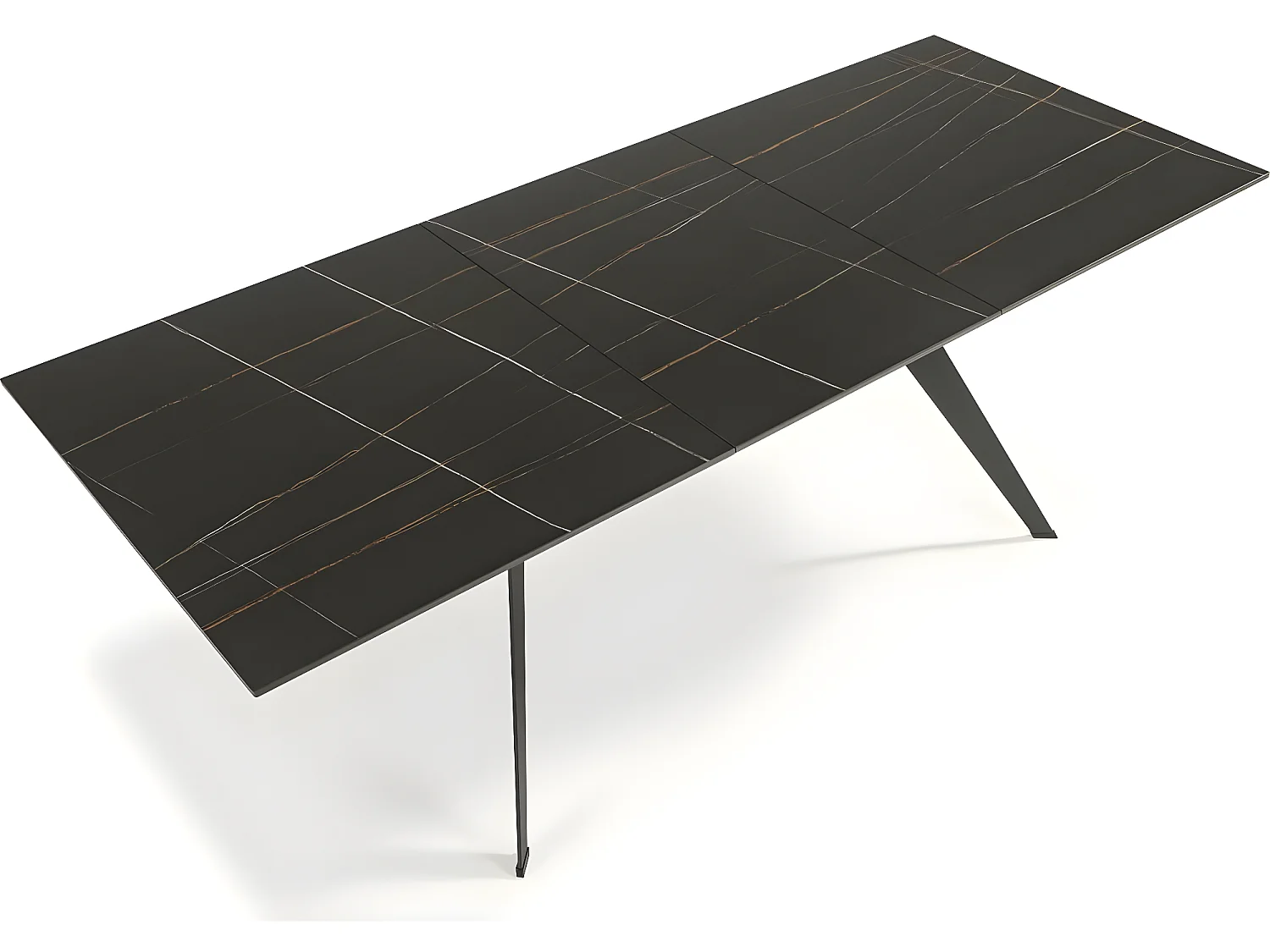 Table à manger rectangulaire extensible en céramique noir / doré 160/220 cm - Lally