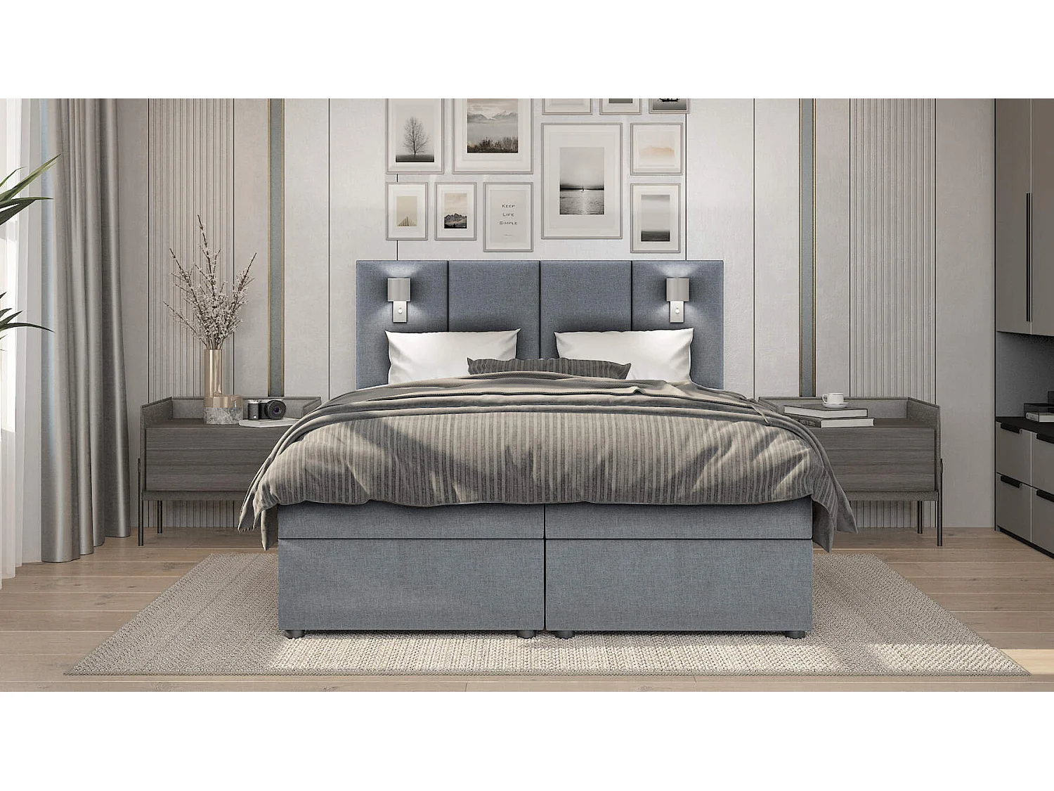 boxspring bed palma- 120x200cm - grijs stof- inclusief topper 4cm dik