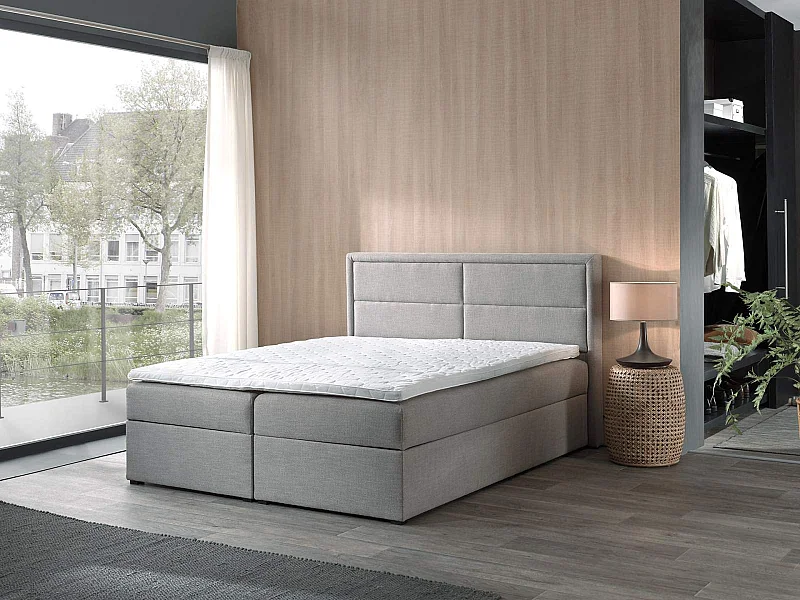 sommier tapissier soro 160x200cm - tissu gris - avec topper 4cm d'épaisseur