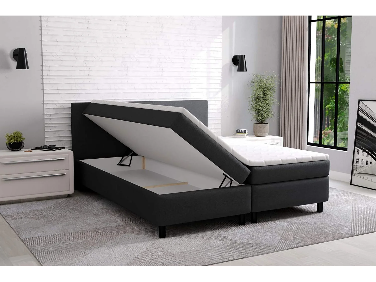 boxspring bed erolla 180x200cm - zwart stof- inclusief topper 4cm dik
