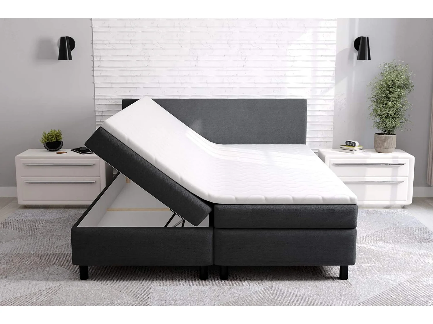 boxspring bed erolla 140x200cm- zwart stof- inclusief topper 4cm dik