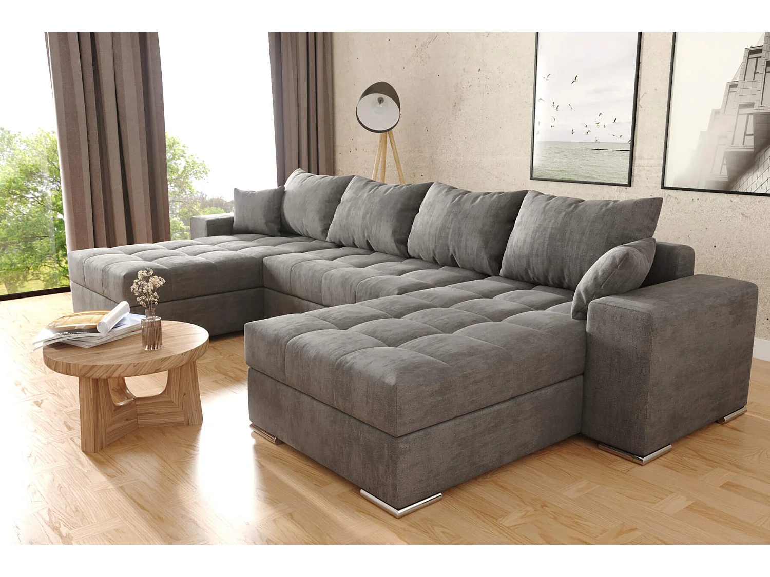 canapé d'angle josua u avec pouf - structure velours