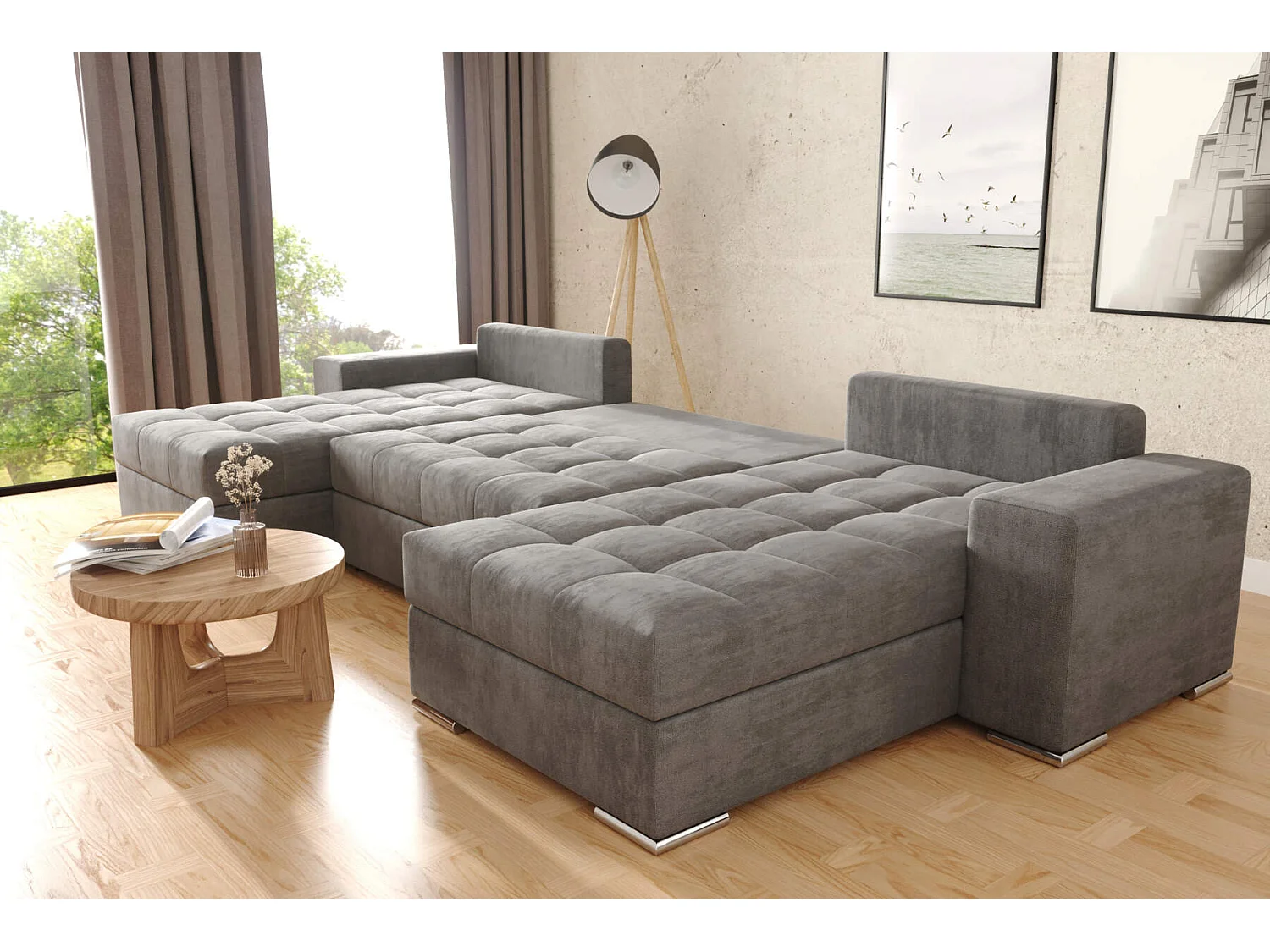 canapé d'angle josua u avec pouf - structure velours