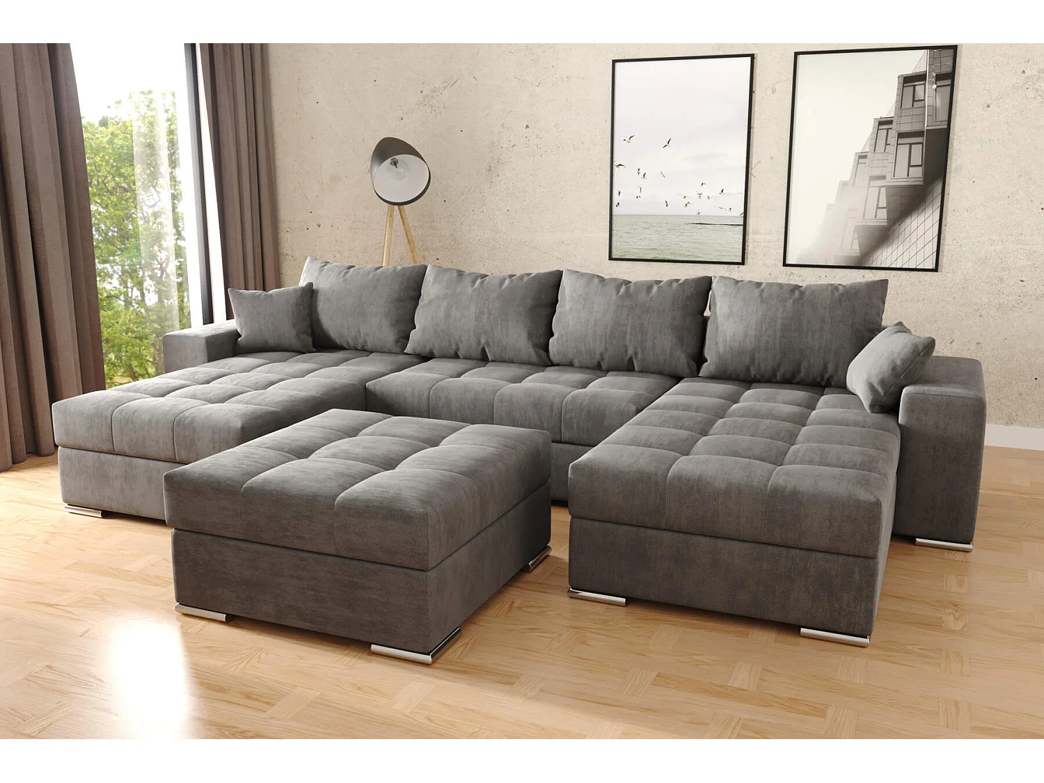 hoekbank josua u met poef- structuur velvet