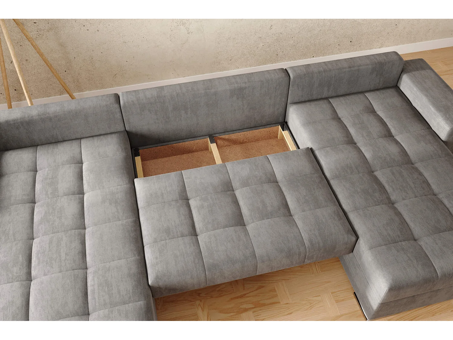 hoekbank josua u met poef- structuur velvet