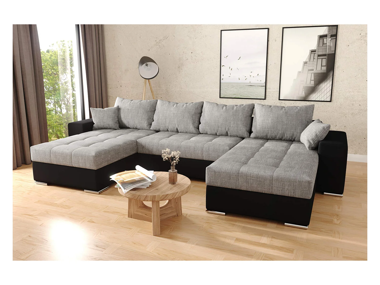 canapé d'angle Joshua U - noir + gris