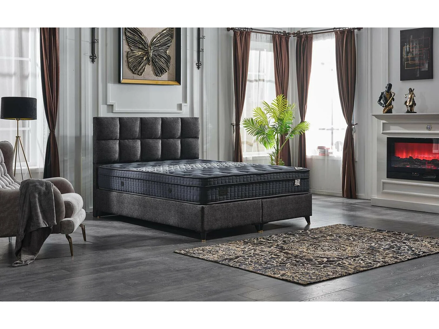 boxspring bed olimpos- 180x200cm- zonder matras- met opbergruimte- grijs