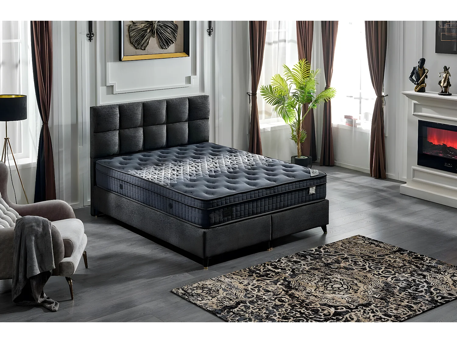 boxspring bed olimpos- 180x200cm- zonder matras- met opbergruimte- grijs