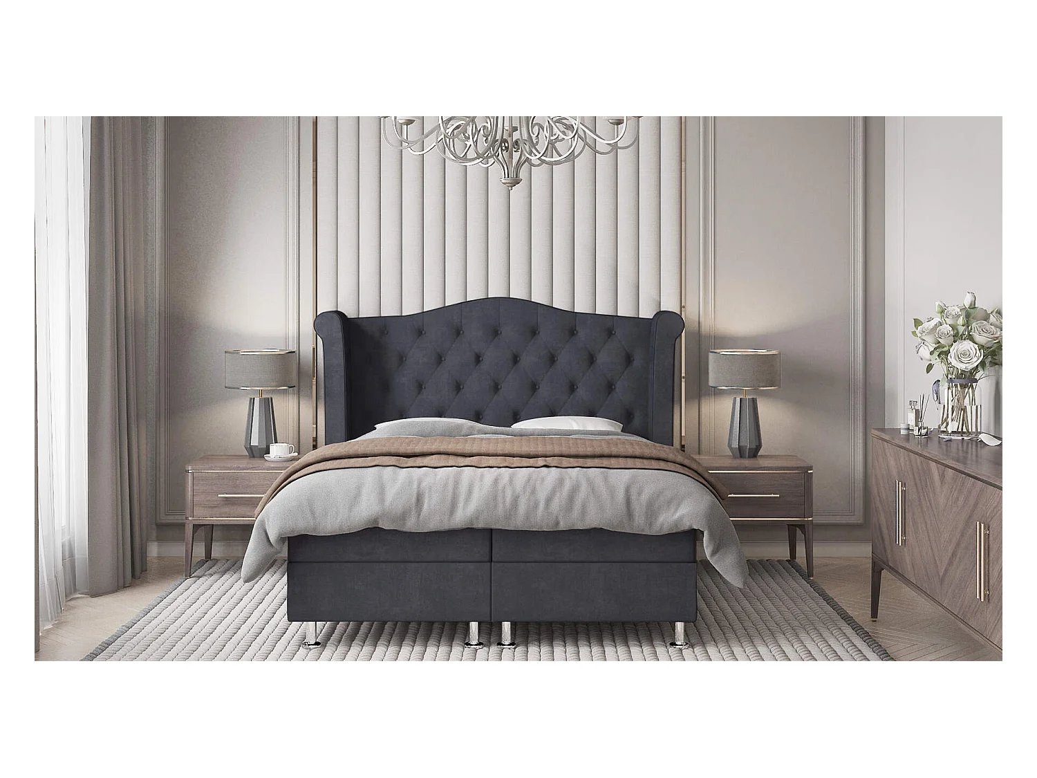 boxspring bed saturn- 120x200cm- velvet stof- inclusief topper 4cm dik