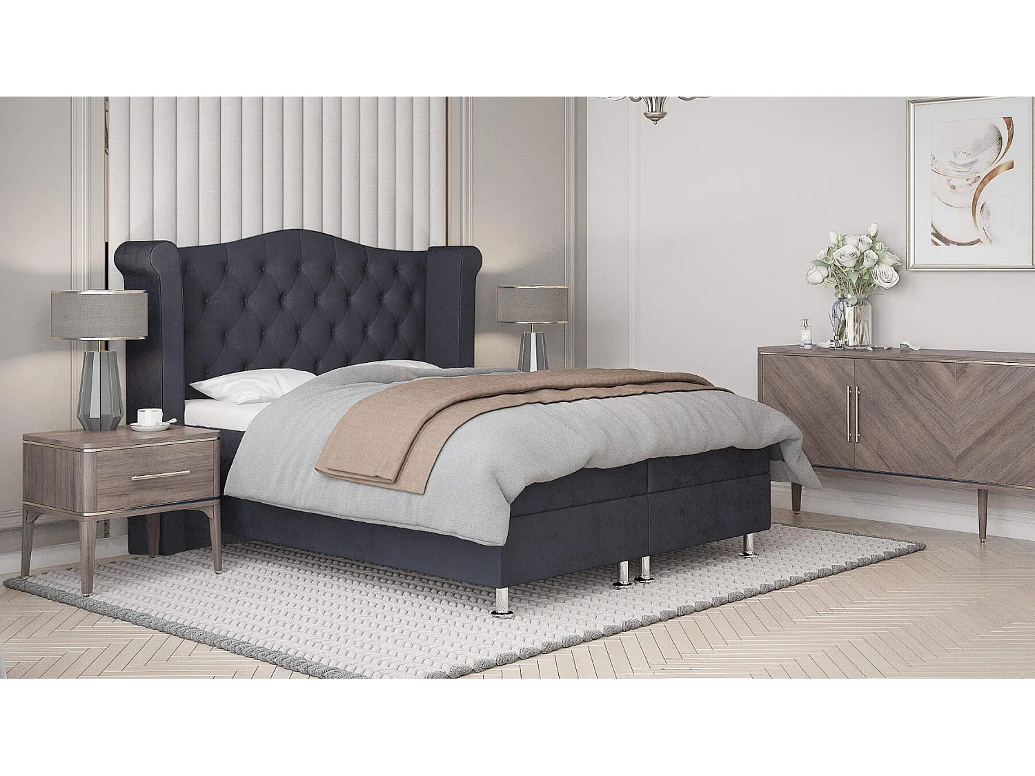 boxspring bed saturn- 120x200cm- velvet stof- inclusief topper 4cm dik