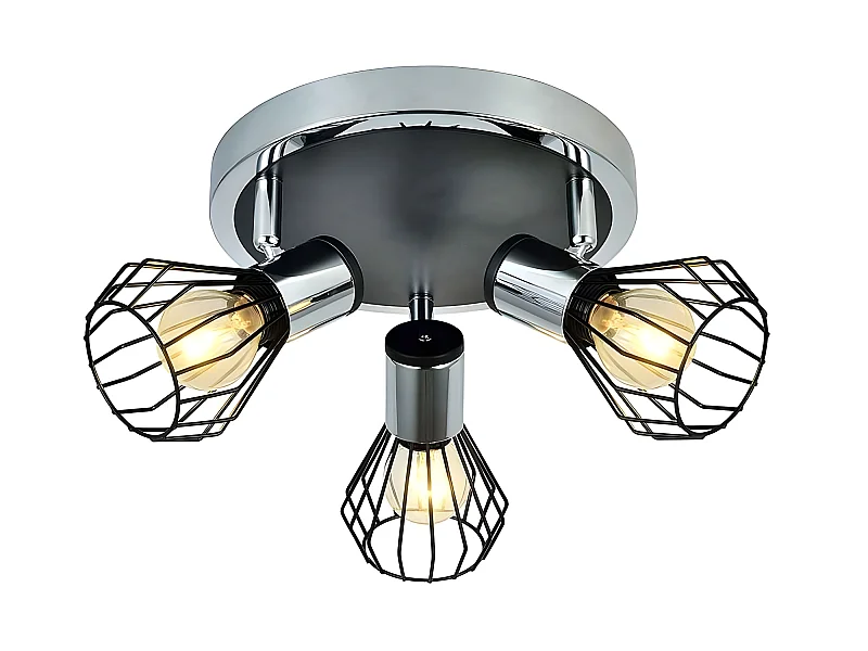 Plafon Redondo Con 3 Focos Modelo Mateo Cromo/negro