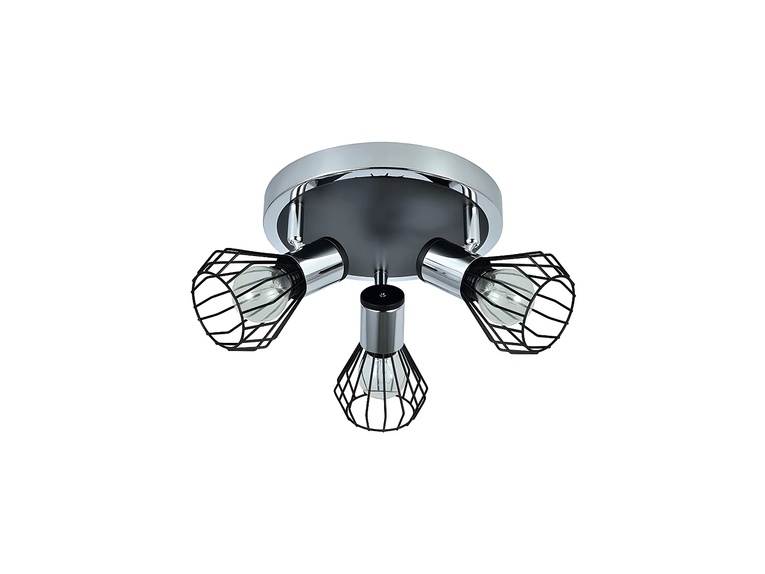 Plafon Redondo Con 3 Focos Modelo Mateo Cromo/negro