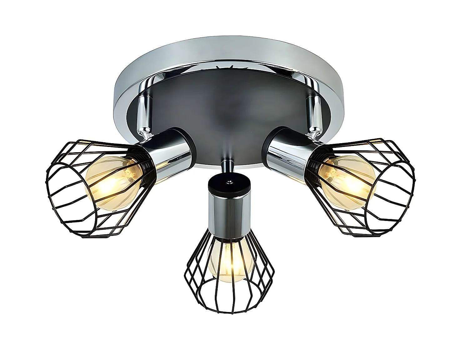 Plafon Redondo Con 3 Focos Modelo Mateo Cromo/negro