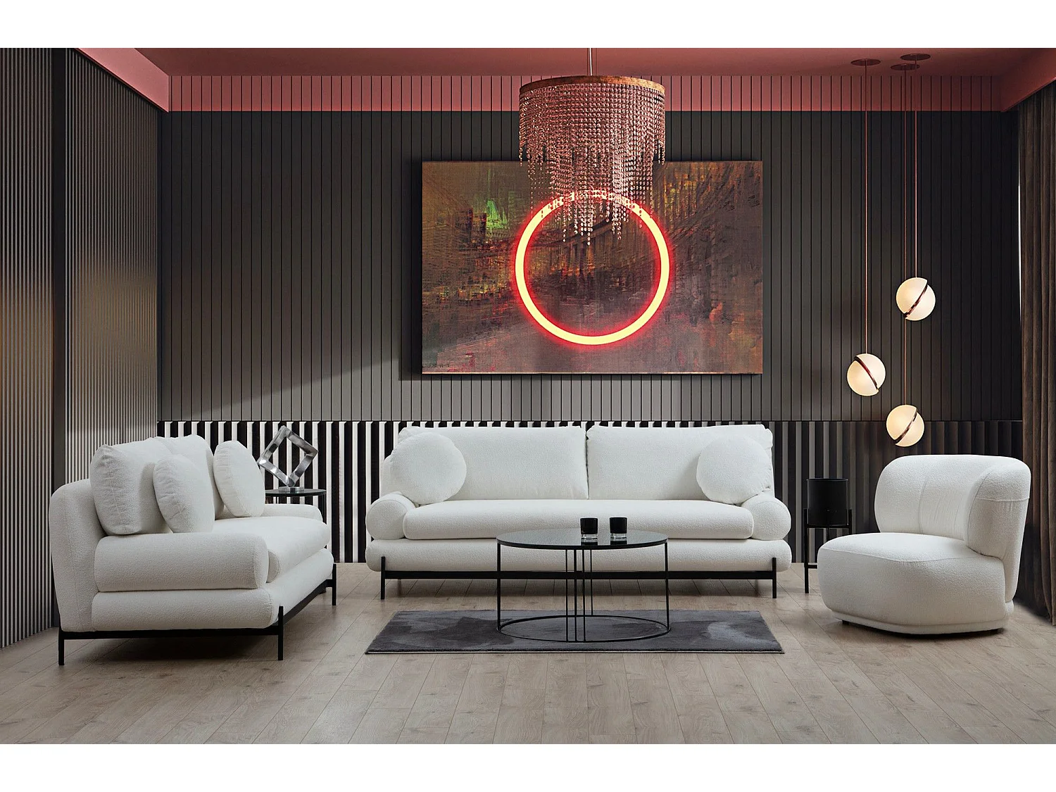 Sofá Altadena 414, Blanco, 230x92x85cm, Tapiz, Patas: Plástico