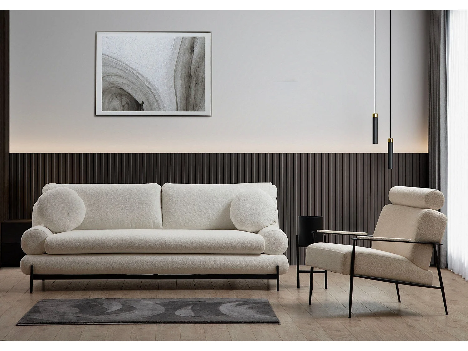 Sofá Altadena 414, Blanco, 230x92x85cm, Tapiz, Patas: Plástico