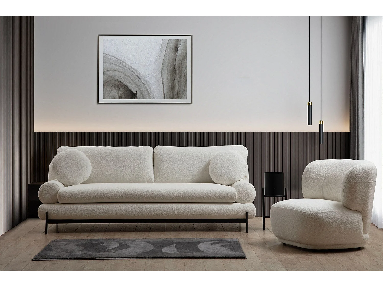 Canapé design 3 places Tanit Tissu bouclette Blanc