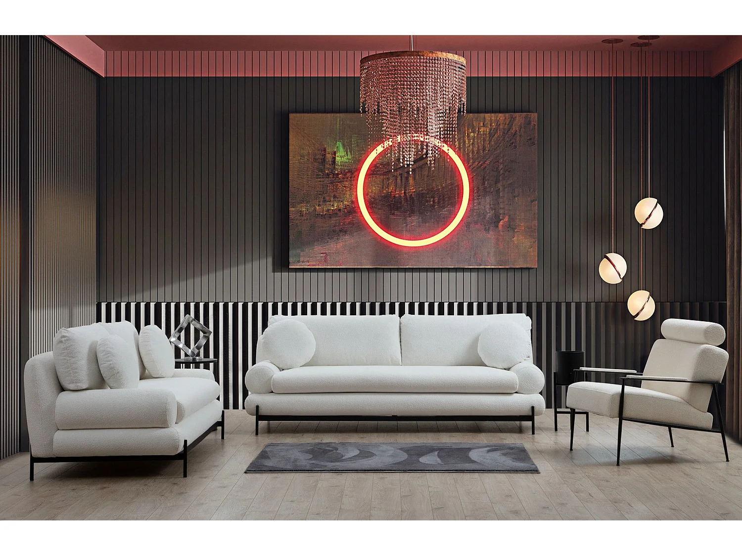 Sofá Altadena 413, Blanco, 188x92x85cm, Tapiz, Patas: Plástico