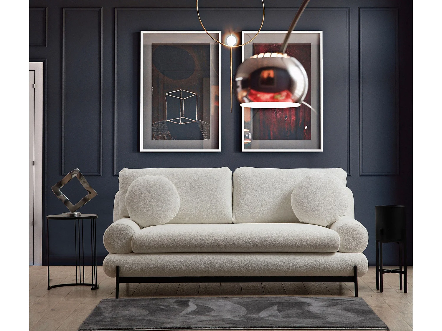 Sofá Altadena 413, Blanco, 188x92x85cm, Tapiz, Patas: Plástico