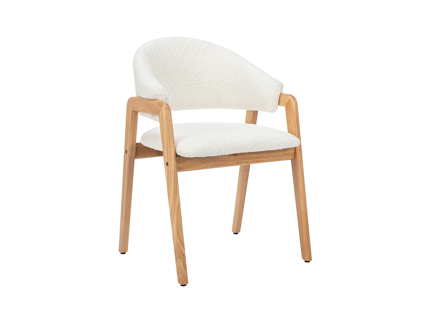 Lote de 2 sillas con reposabrazos de tela bouclé y madera de hevea - Blanco - SOLUNA