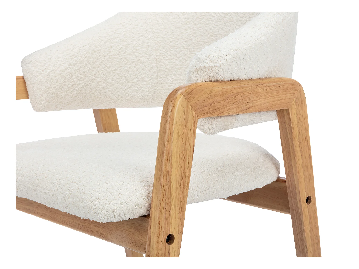 Lote de 2 sillas con reposabrazos de tela bouclé y madera de hevea - Blanco - SOLUNA