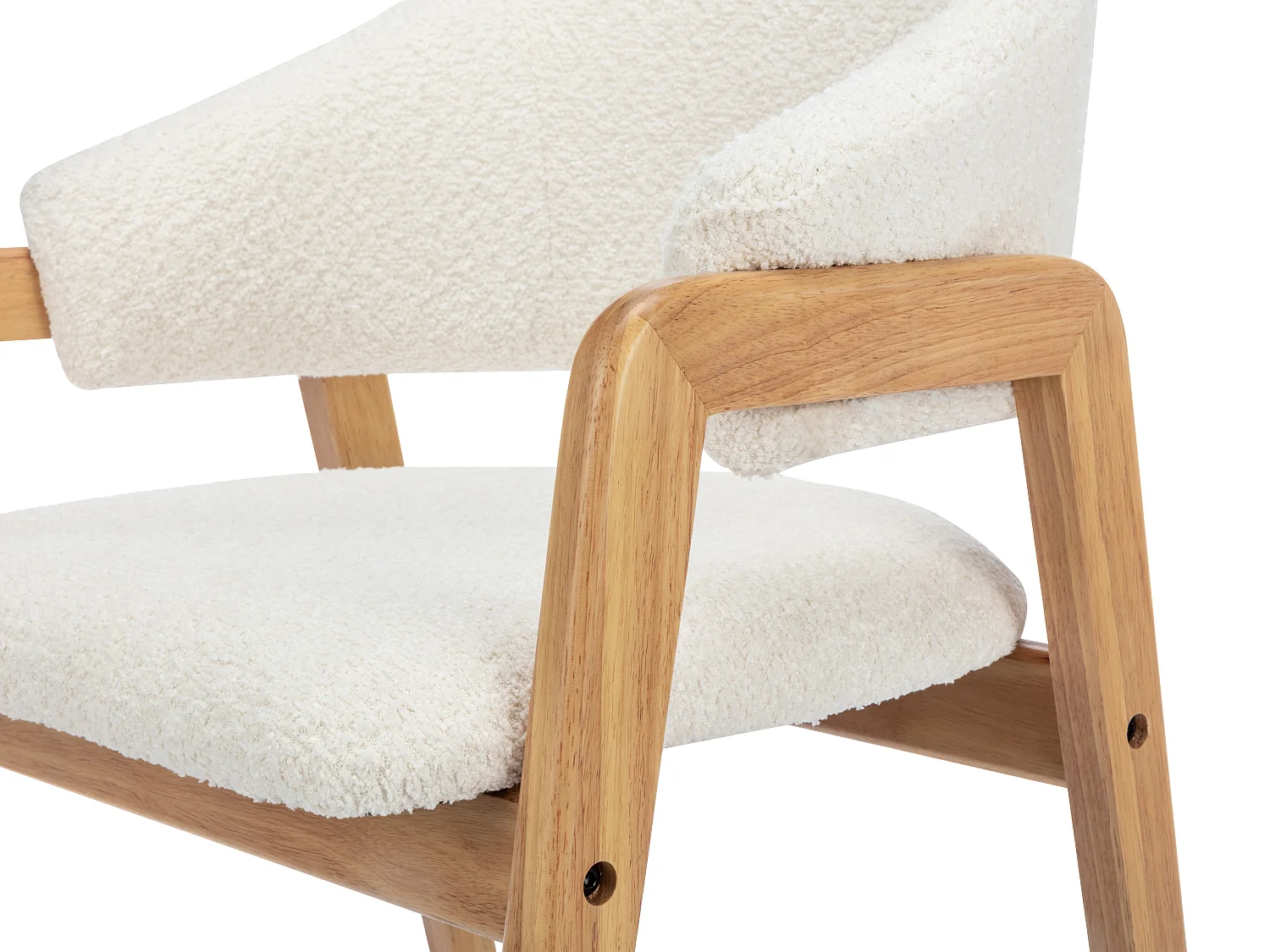 Lot de 2 chaises avec accoudoirs en tissu bouclette et bois d'hévéa - Blanc  et naturel - SOLUNA