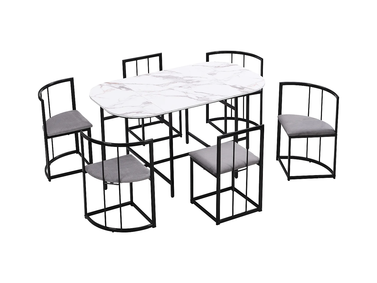 Ensemble table et 6 chaises - chaises avec coussin d'assise et dossier - noir