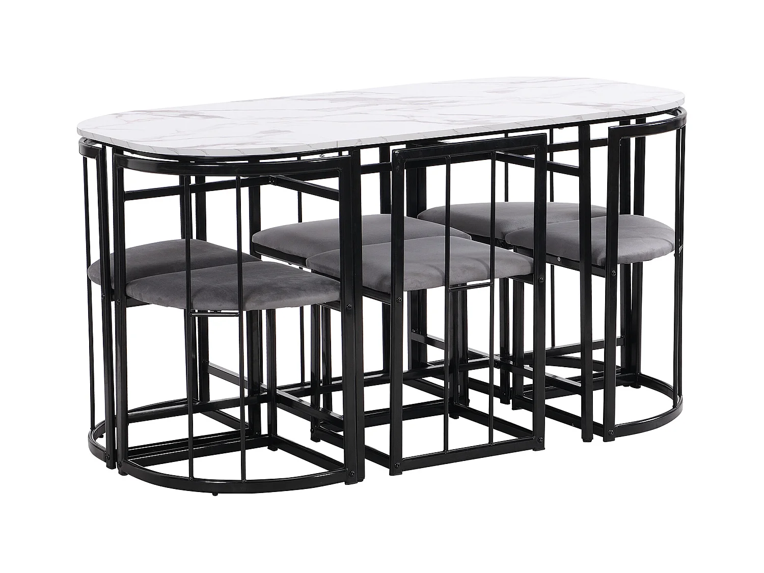 Ensemble table et 6 chaises - chaises avec coussin d'assise et dossier - noir