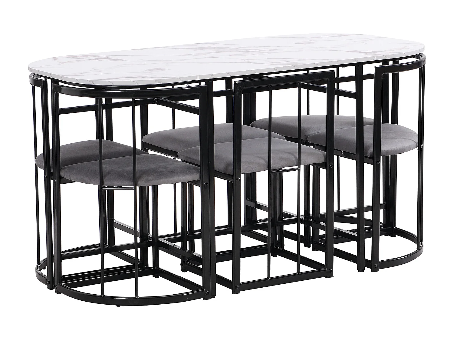 Set tafel en 6 stoelen - stoelen met zitkussen en rugleuning - zwart