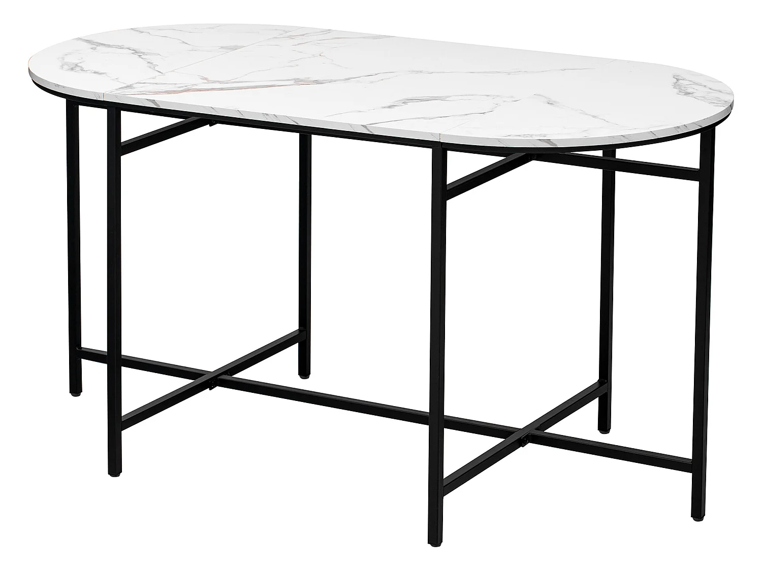 Ensemble table et 6 chaises - table placage à motif de marbre - chaises avec coussin d'assise - structure en métal - Noir