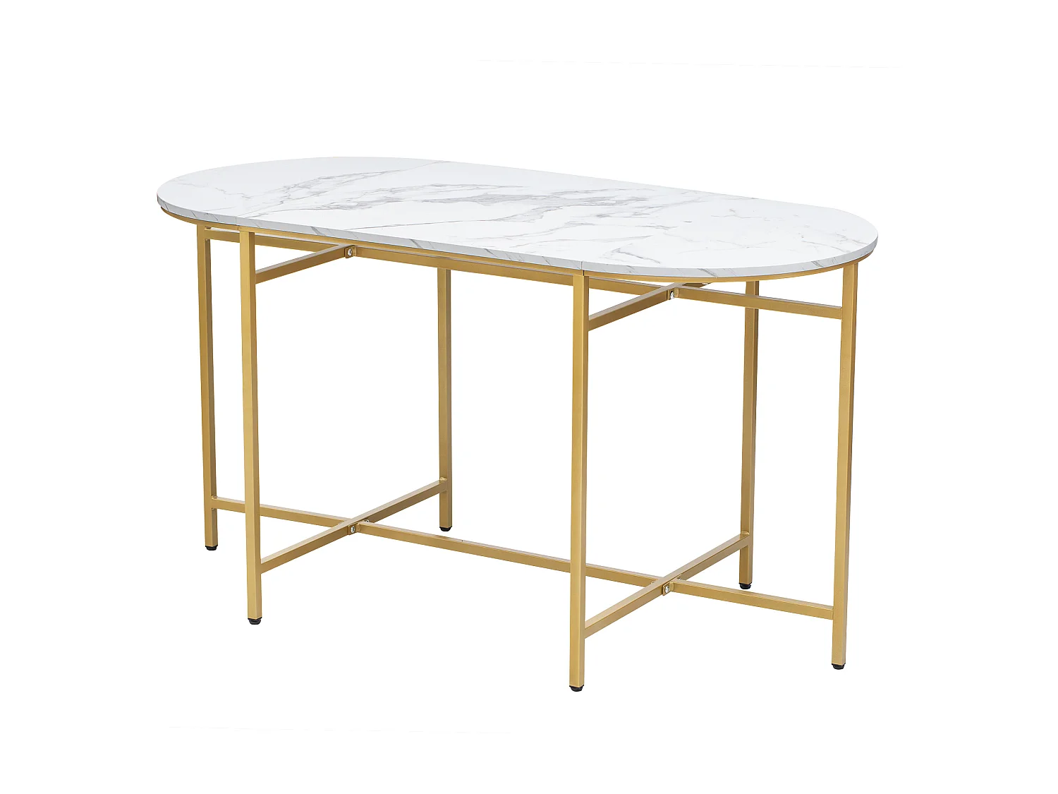 Conjunto de mesa y 6 sillas - 4 taburetes + 2 bancos - sillas con cojín de asiento - estructura de metal - Dorado