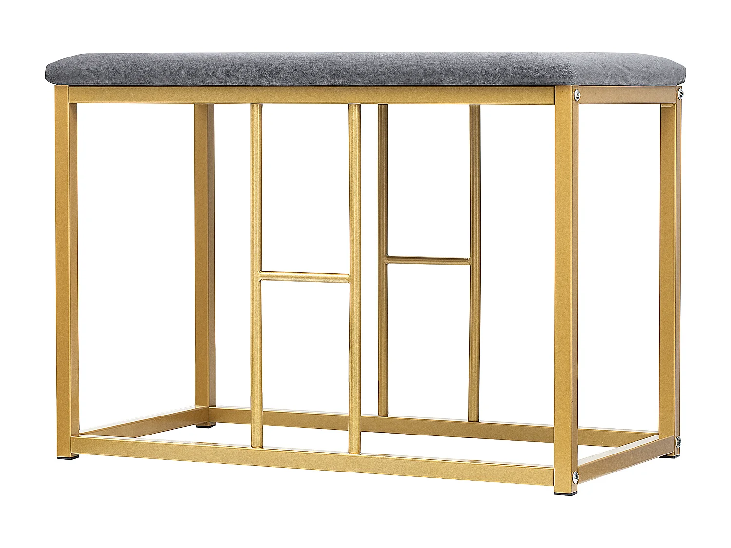 Conjunto de mesa y 6 sillas - 4 taburetes + 2 bancos - sillas con cojín de asiento - estructura de metal - Dorado