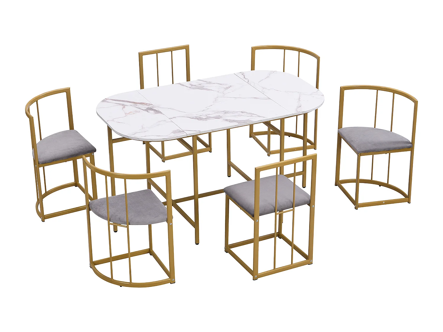 Set tafel en 6 stoelen - stoelen met zitkussen en rugleuning - goud