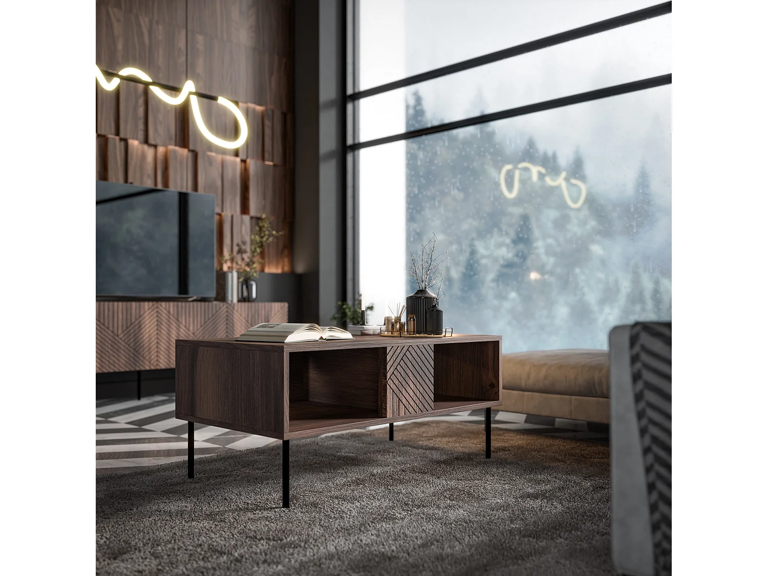 Table basse NOCCIOLA 100x55 cm façades fraisées Noyer Warmian