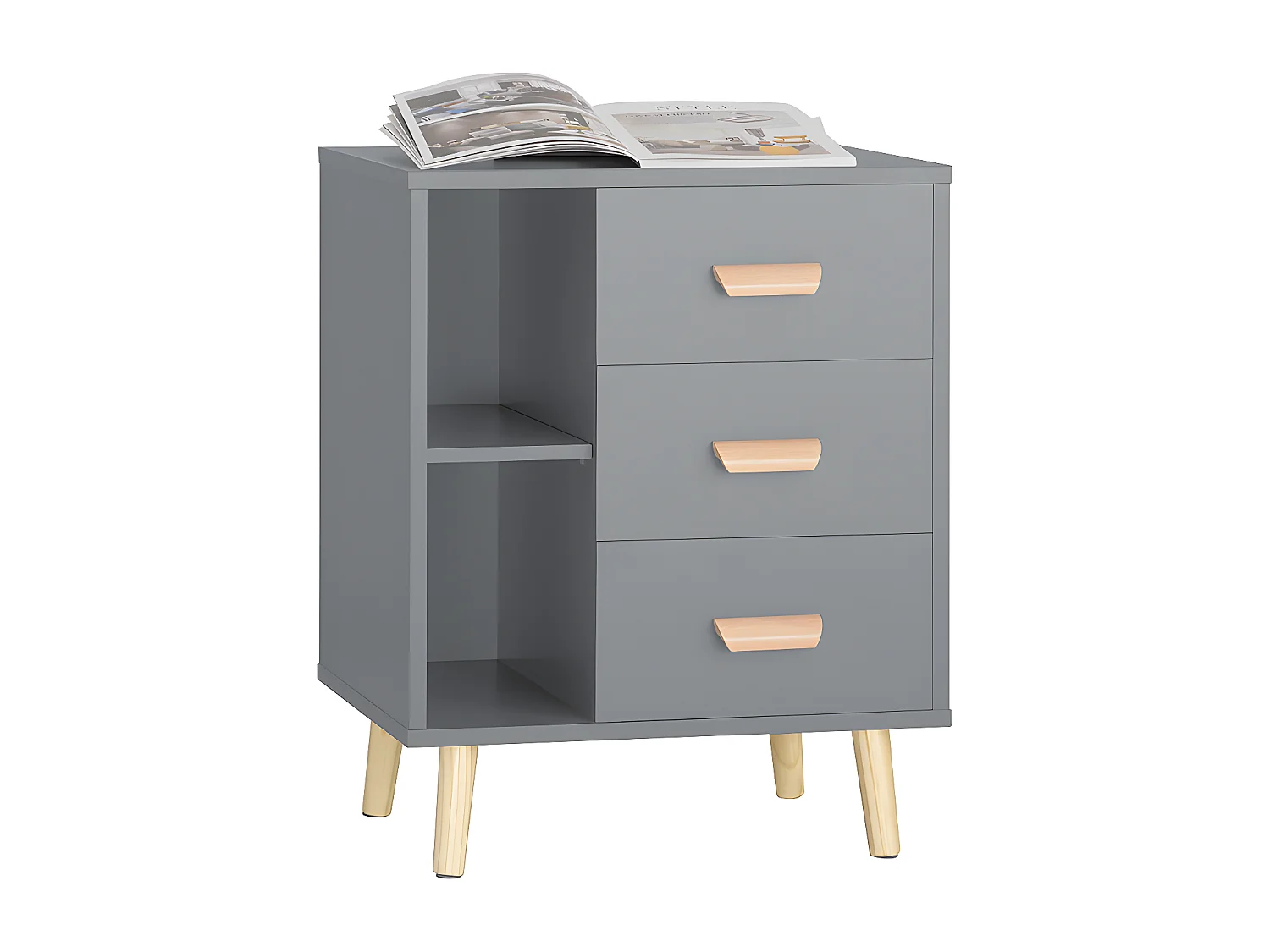 SoBuy Bijzettafel Bijzettafel Nachtkastje Nachtkastje met 3 Laden en 2 Opbergplanken - Grijs, 48x40x60 cm, FBT95-HG