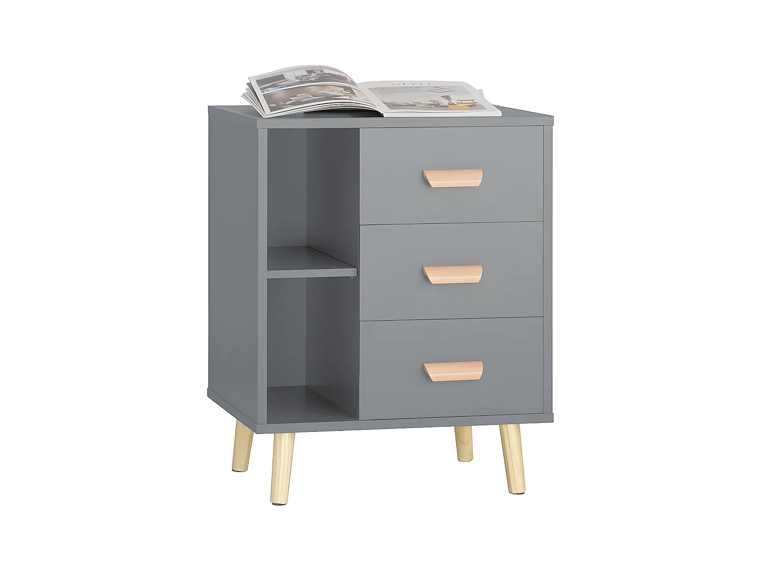 SoBuy Table d’Appoint Bout de Canapé Table de Chevet Table de Nuit avec 3 tiroirs et 2 étagères de Rangement - Gris, 48x40x60 cm, FBT95-HG