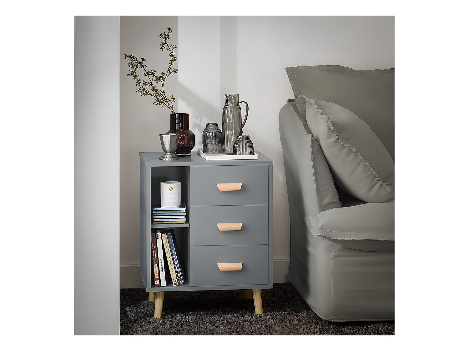 Stolik nocny z 3 szufladami, stolik kawowy FBT95-HG