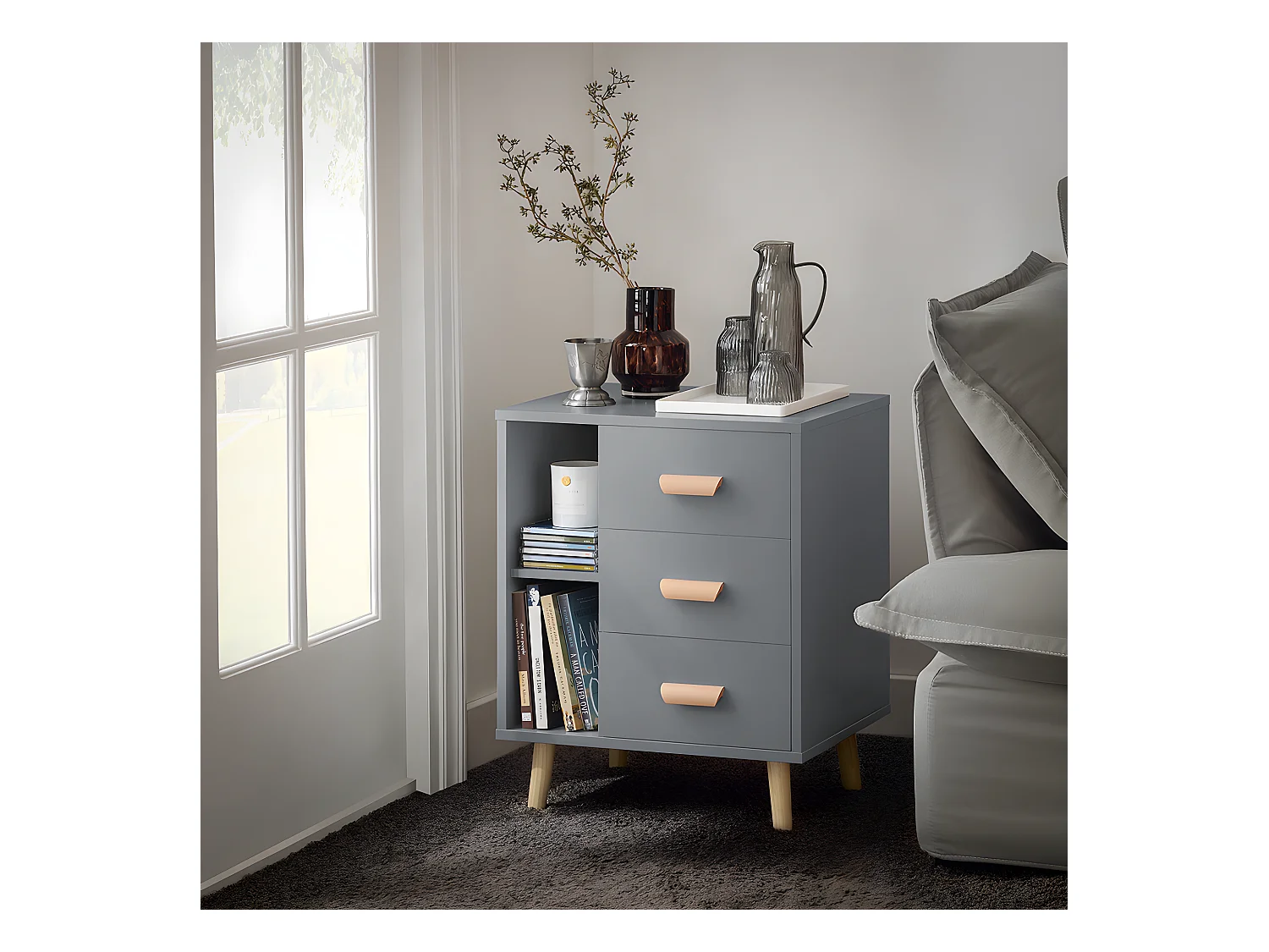 Stolik nocny z 3 szufladami, stolik kawowy FBT95-HG